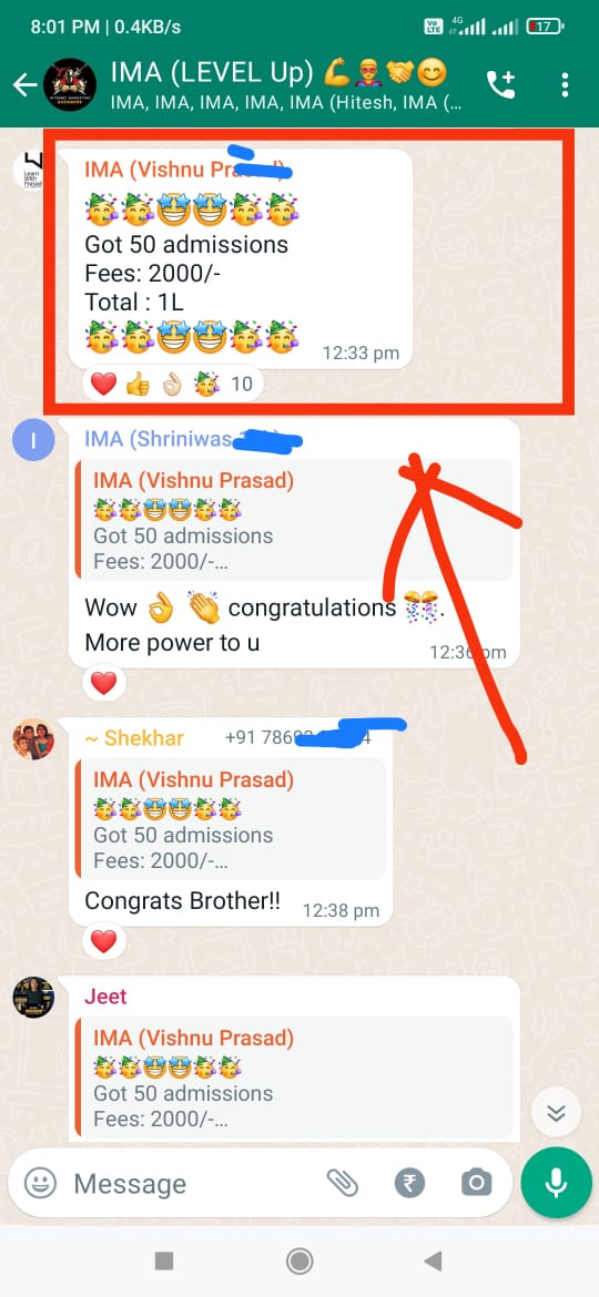 Client result screenshot — Mr. Vishnu Prasad, Facebook Expert: ₹1 Lakh in 1 Month